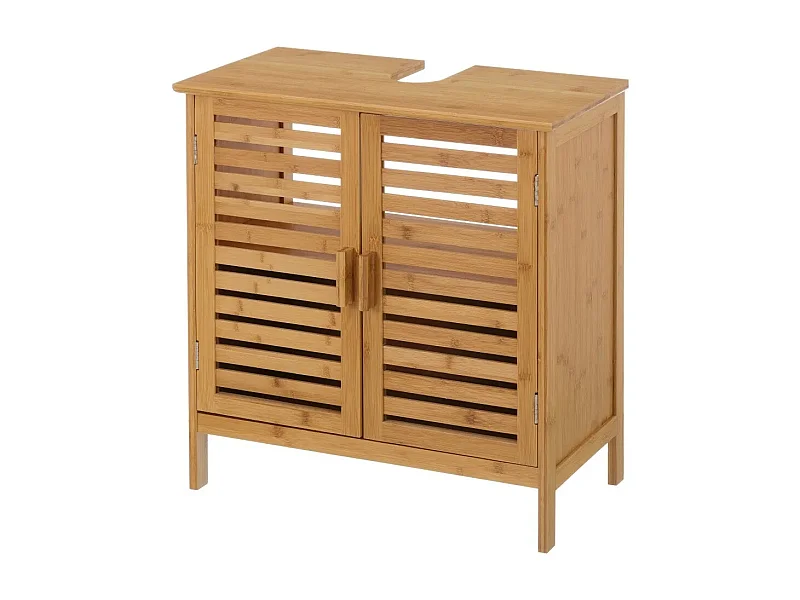 Meuble bas sous lavabo pour salle de bain en bambou coloris naturel - Longueur 60 x Profondeur 30 x Hauteur 62 cm