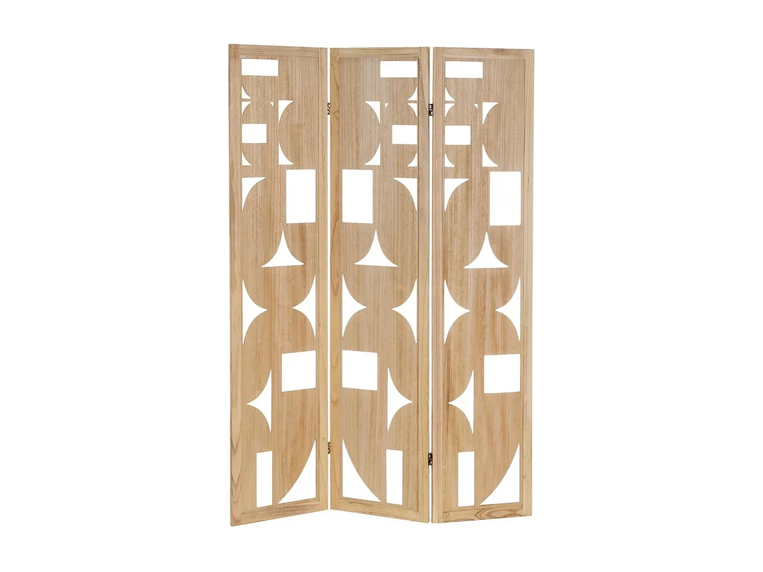 Paravent avec 3 pans en bois MDF et paulownia coloris naturel, blanc - Longueur 120 x Profondeur 2 x Hauteur 170 cm