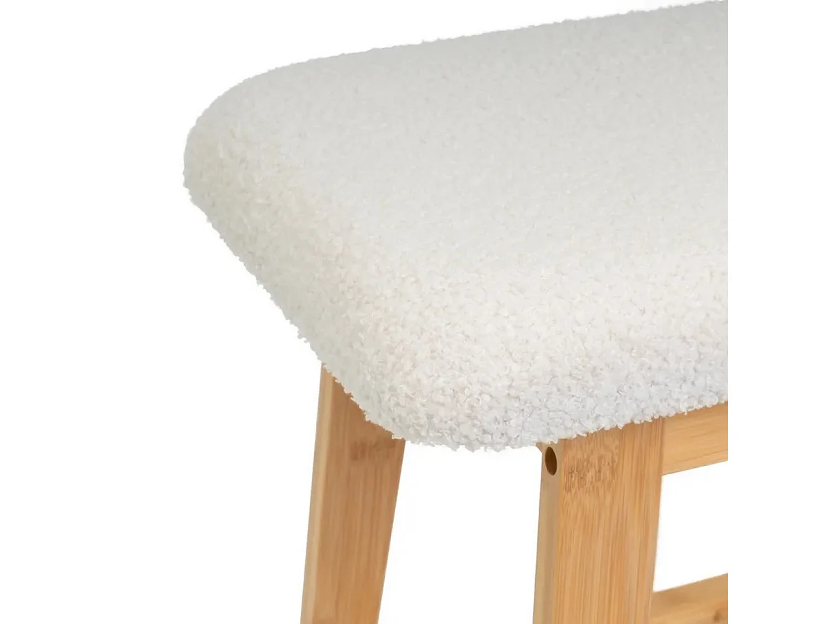 Banquette, tabouret en bois de bambou coloris naturel et tissu blanc - Longueur 60 x Profondeur 30 x Hauteur 45 cm