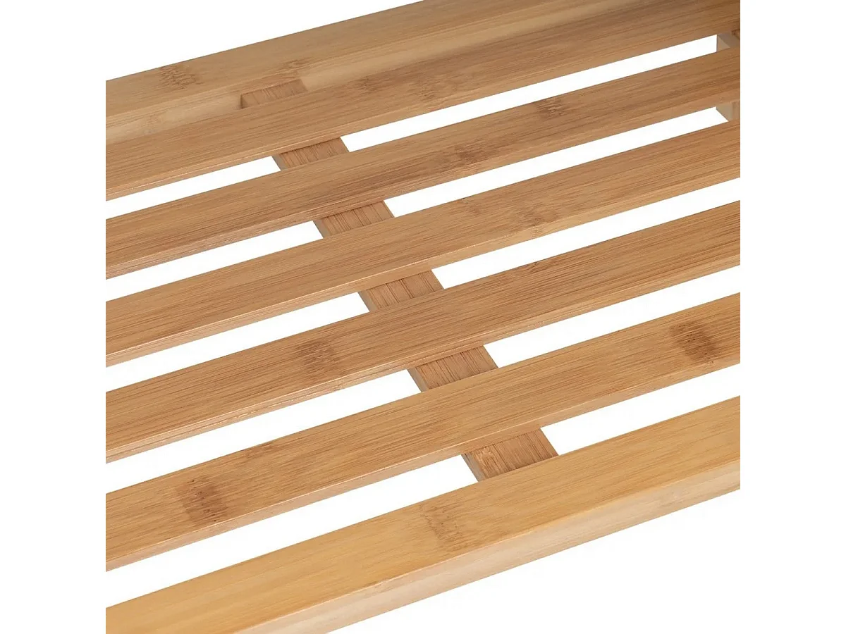 Banquette, tabouret en bois de bambou coloris naturel et tissu blanc - Longueur 60 x Profondeur 30 x Hauteur 45 cm