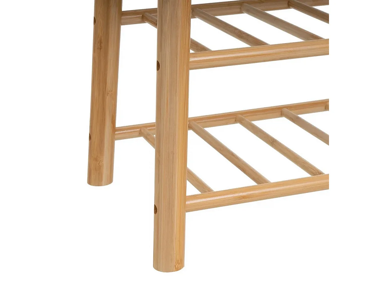 Banquette, tabouret en bois de bambou coloris naturel et tissu blanc - Longueur 91 x Profondeur 30 x Hauteur 45 cm