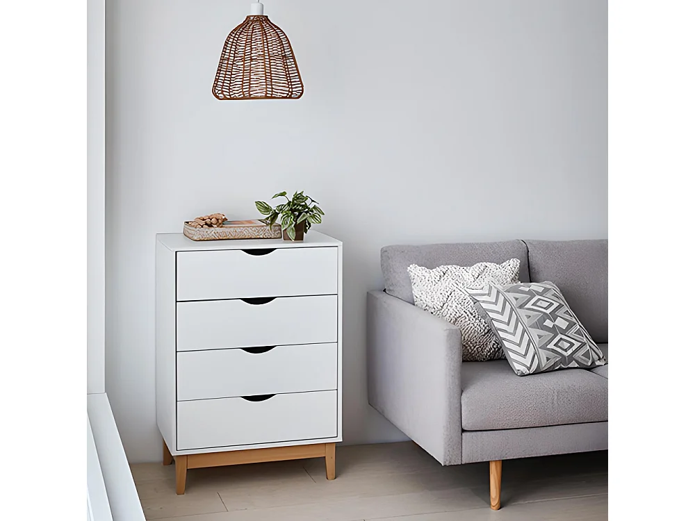 Commode meuble de rangement coloris blanc-naturel - longueur 60 x profondeur 40 x hauteur 90 cm