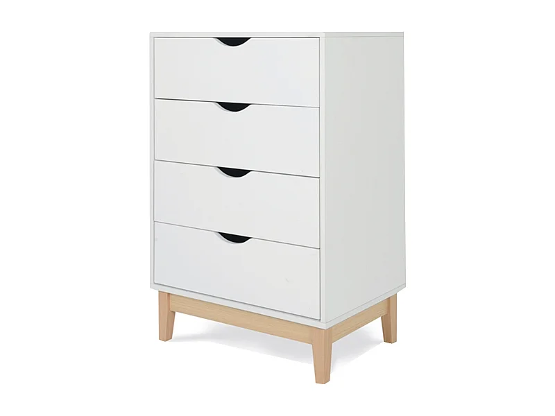 Commode meuble de rangement coloris blanc-naturel - longueur 60 x profondeur 40 x hauteur 90 cm