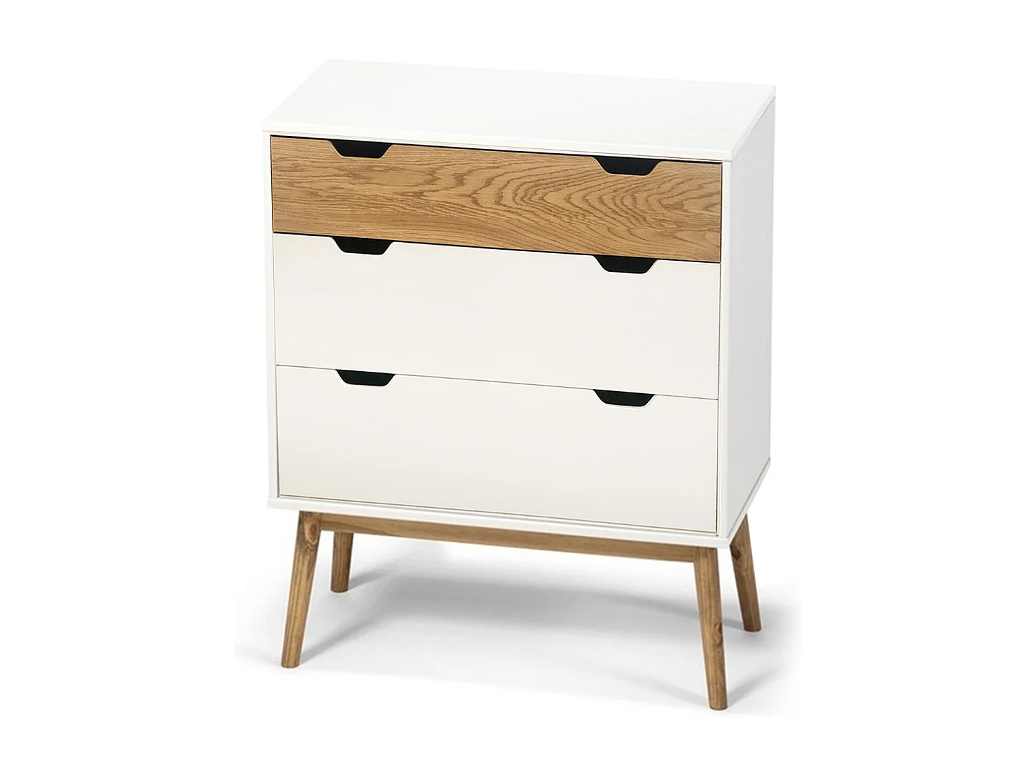 Commode meuble de rangement coloris blanc/naturel - longueur 80 x profondeur 40 x hauteur 82 cm