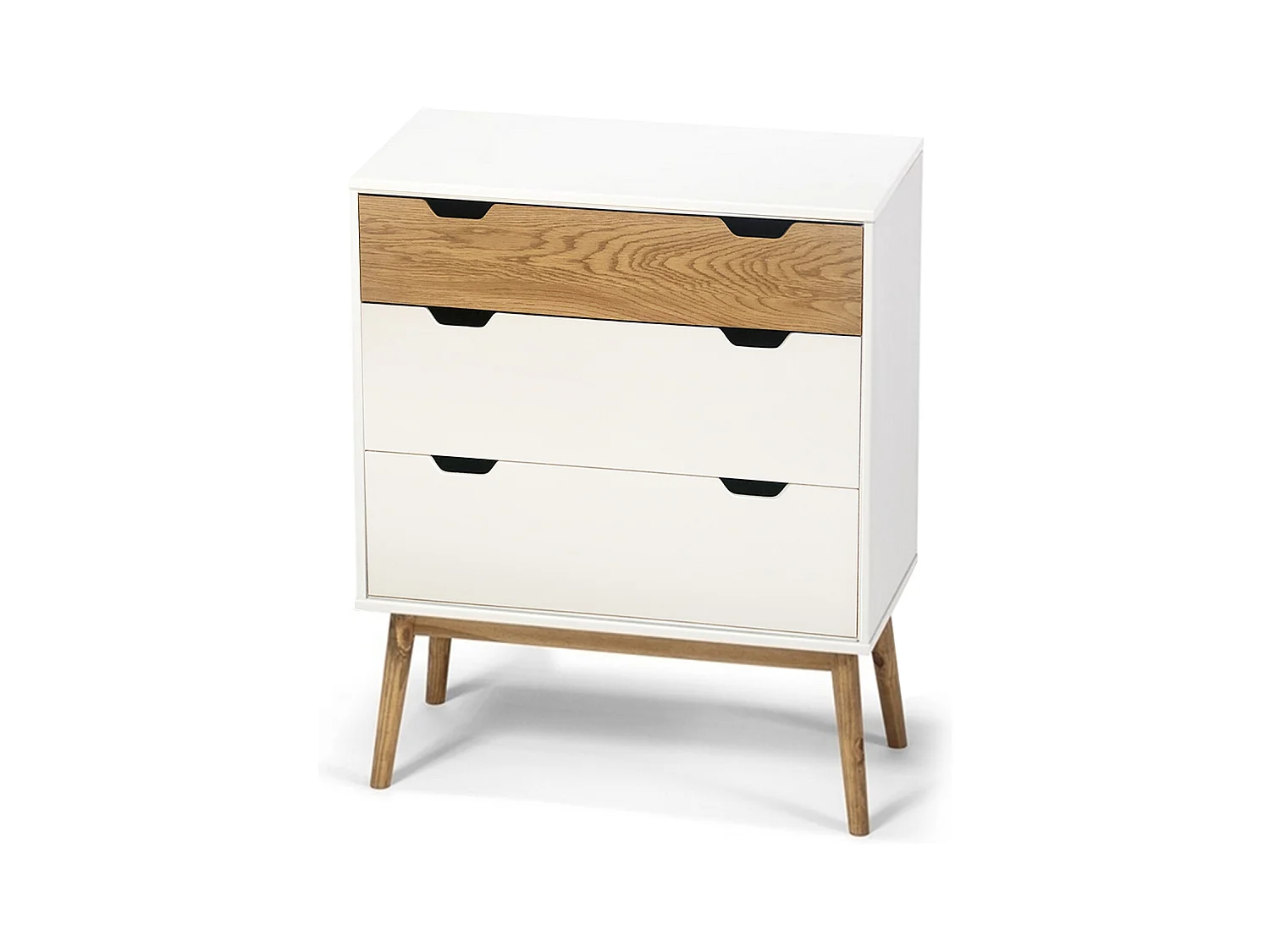 Commode meuble de rangement coloris blanc/naturel - longueur 80 x profondeur 40 x hauteur 82 cm