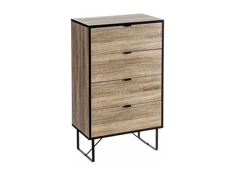 Commode buffet meuble de rangement coloris naturel/noir - Longueur 60 x Profondeur 35 x Hauteur 100 cm