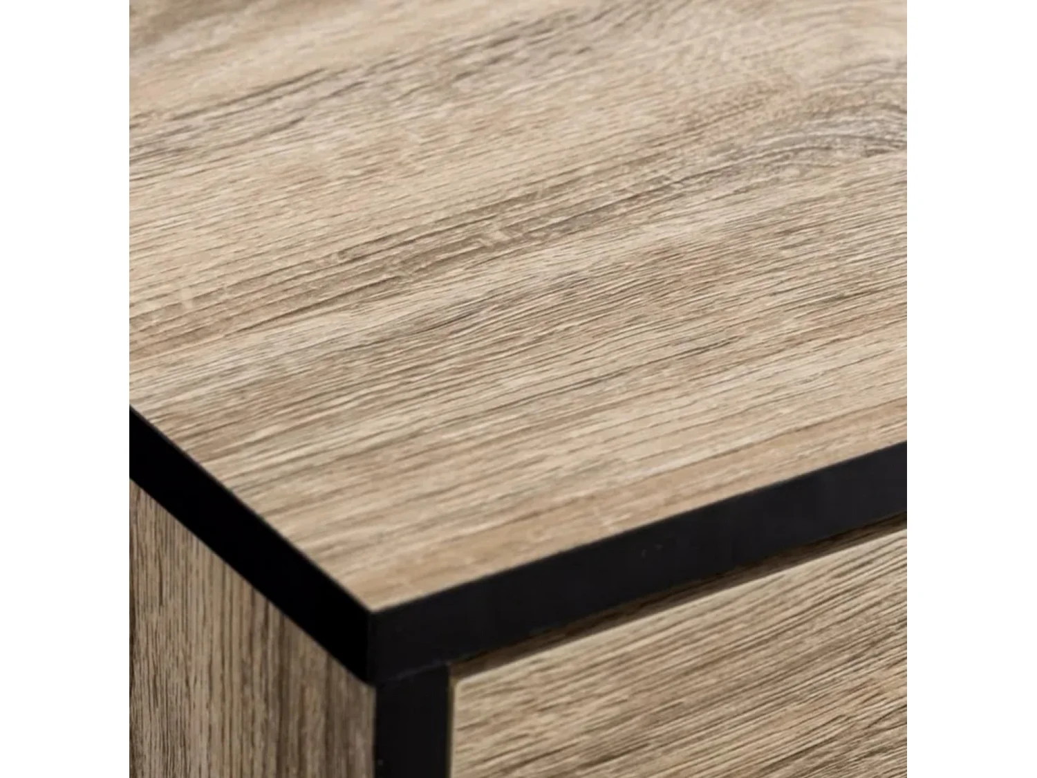 Commode buffet meuble de rangement coloris naturel/noir - Longueur 60 x Profondeur 35 x Hauteur 100 cm