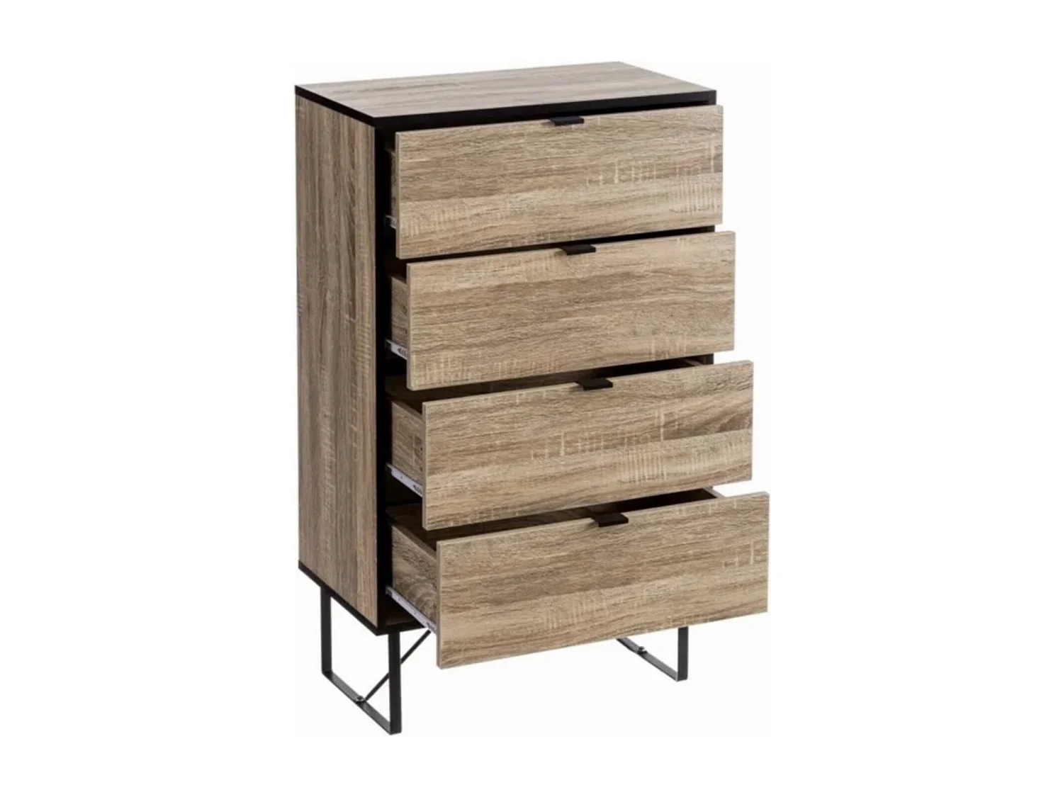 Commode buffet meuble de rangement coloris naturel/noir - Longueur 60 x Profondeur 35 x Hauteur 100 cm