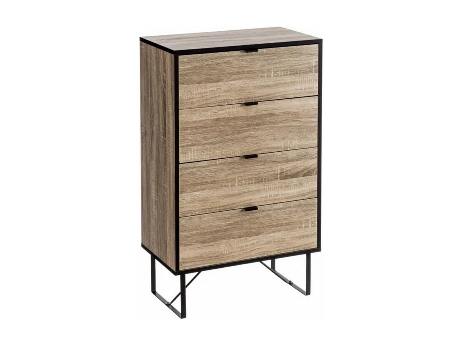 Commode buffet meuble de rangement coloris naturel/noir - Longueur 60 x Profondeur 35 x Hauteur 100 cm