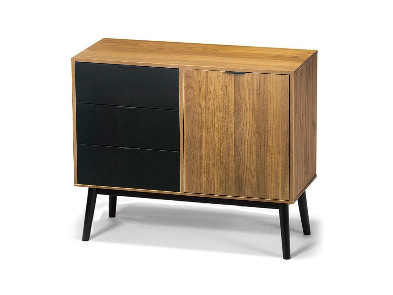 Buffet commode meuble de rangement coloris chêne/noir - longueur 95 x profondeur 40 x hauteur 80 cm