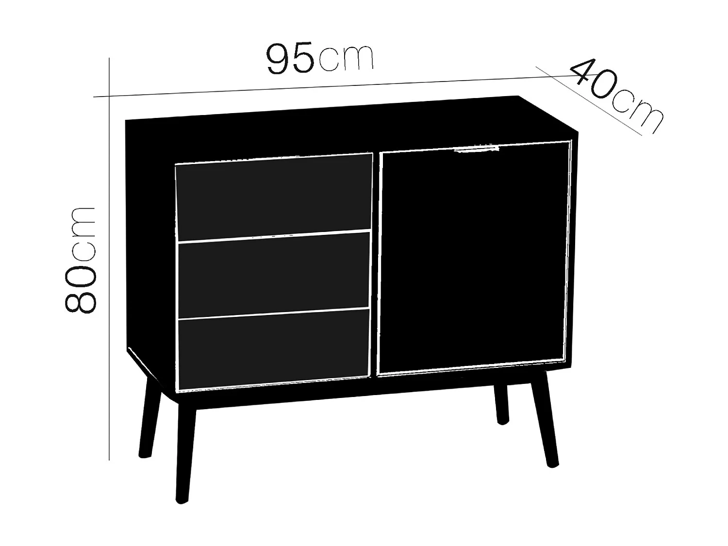 Buffet commode meuble de rangement coloris chêne/noir - longueur 95 x profondeur 40 x hauteur 80 cm