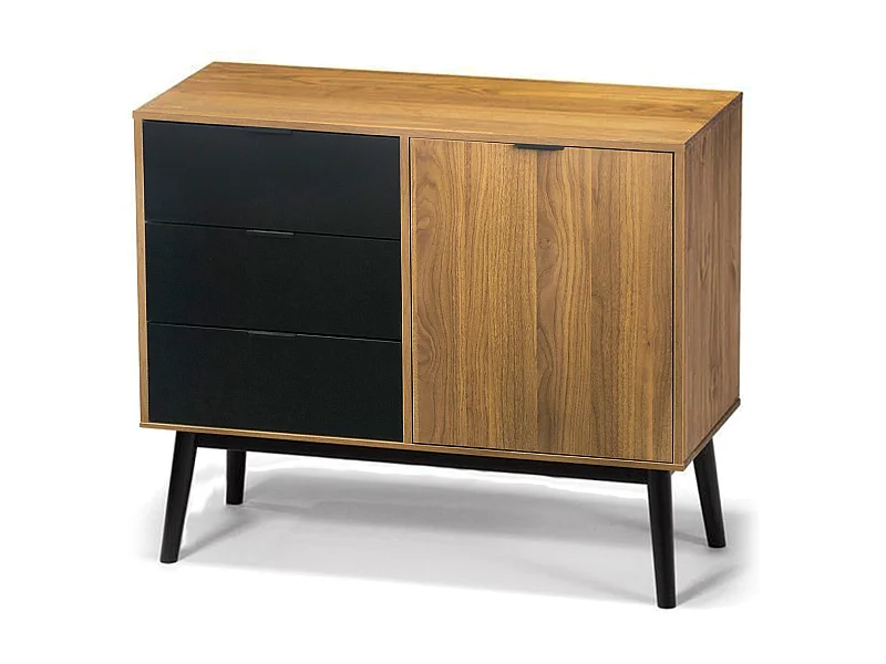 Buffet commode meuble de rangement coloris chêne/noir - longueur 95 x profondeur 40 x hauteur 80 cm