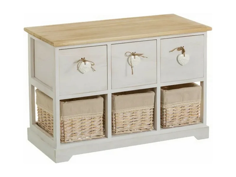Commode meuble de rangement coloris beige/naturel - Longueur 71 x Profondeur 32 x Hauteur 49 cm
