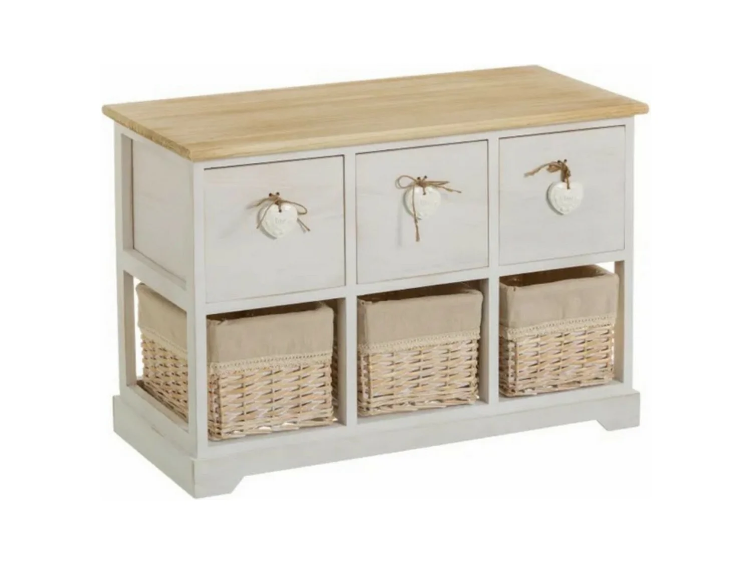 Commode meuble de rangement coloris beige/naturel - Longueur 71 x Profondeur 32 x Hauteur 49 cm
