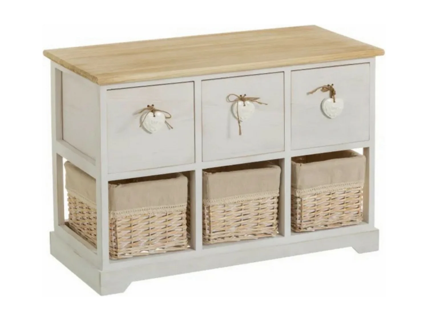Commode meuble de rangement coloris beige/naturel - Longueur 71 x Profondeur 32 x Hauteur 49 cm