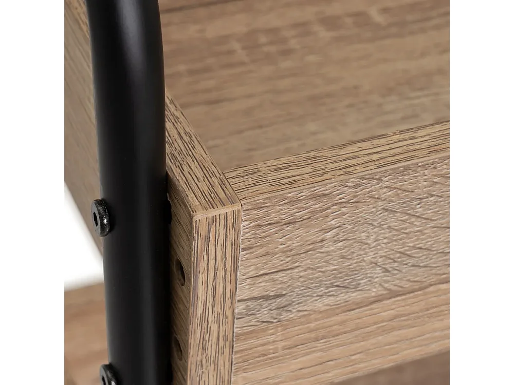 Étagère, meuble de rangement avec 3 paniers en bois aggloméré coloris chêne et pieds en métal noir - Longueur 41 x Profondeur 30 x Hauteur 77 cm