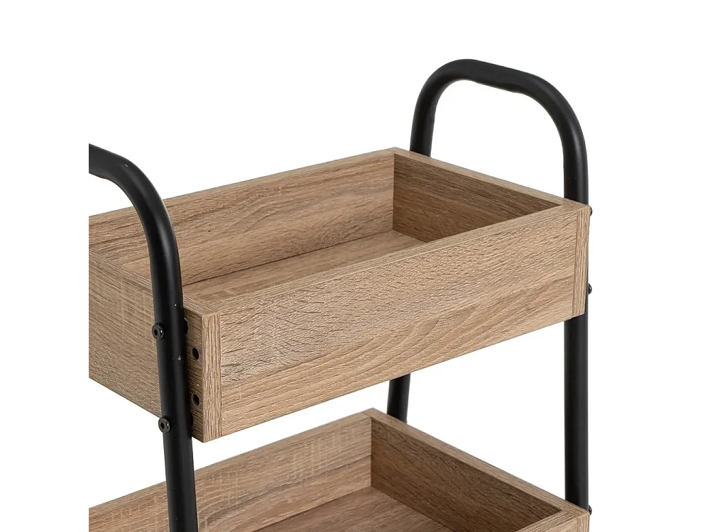 Étagère, meuble de rangement avec 3 paniers en bois aggloméré coloris chêne et pieds en métal noir - Longueur 41 x Profondeur 30 x Hauteur 77 cm