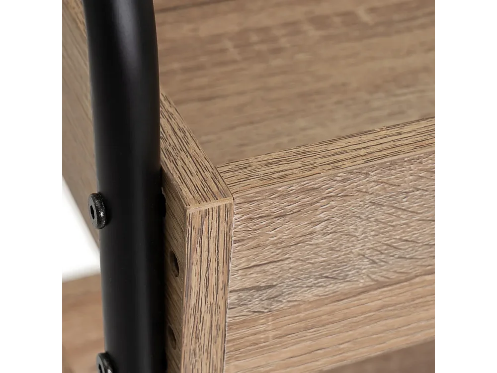 Étagère, meuble de rangement avec 3 paniers en bois aggloméré coloris chêne et pieds en métal noir - Longueur 41 x Profondeur 30 x Hauteur 77 cm