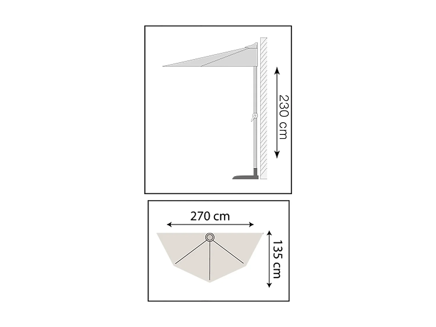 demi-parasol de jardin coloris bleu canard, parasol de balcon terrasse avec manivelle - Diamètre 270 x Profondeur 135 x Hauteur 230 cm