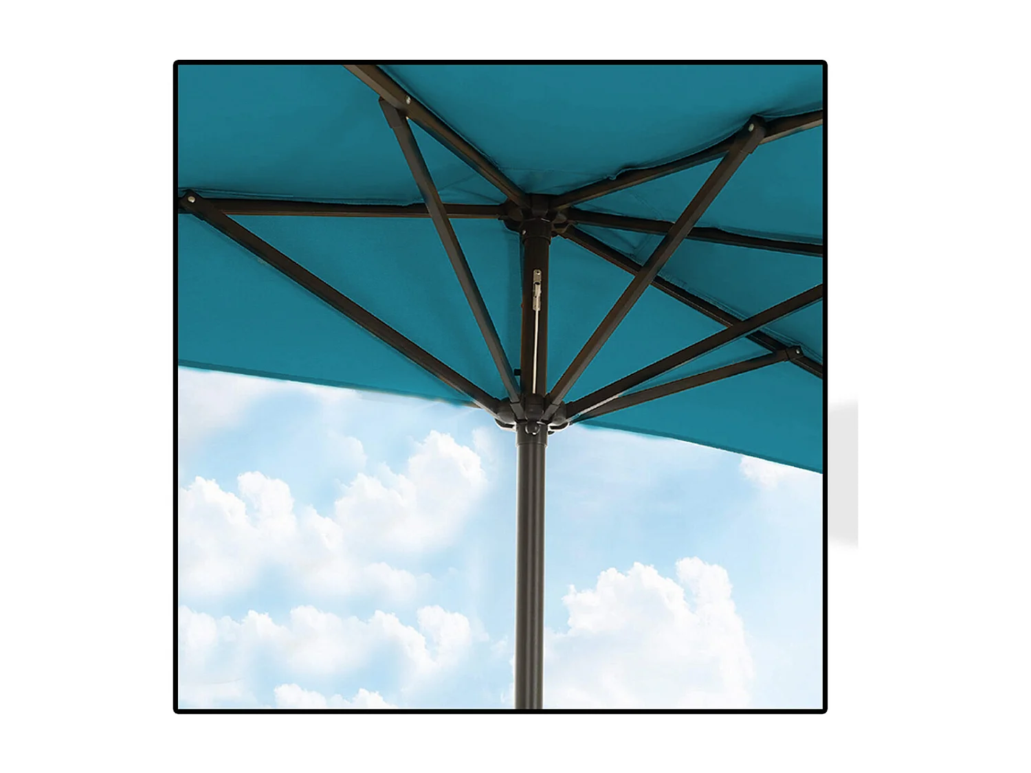 demi-parasol de jardin coloris bleu canard, parasol de balcon terrasse avec manivelle - Diamètre 270 x Profondeur 135 x Hauteur 230 cm