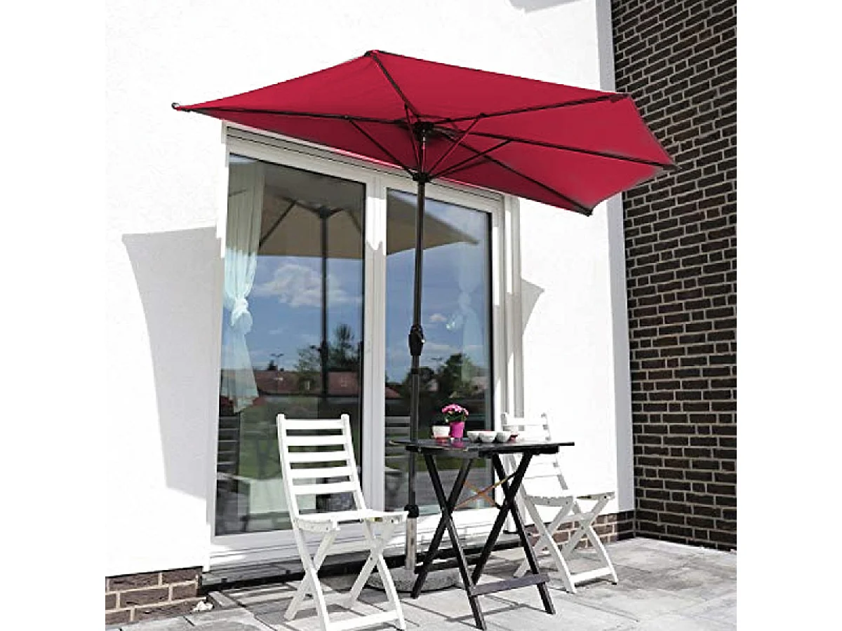 Demi-parasol de jardin coloris rose, parasol de balcon avec manivelle - Diamètre 270 x Profondeur 135 x Hauteur 230 cm