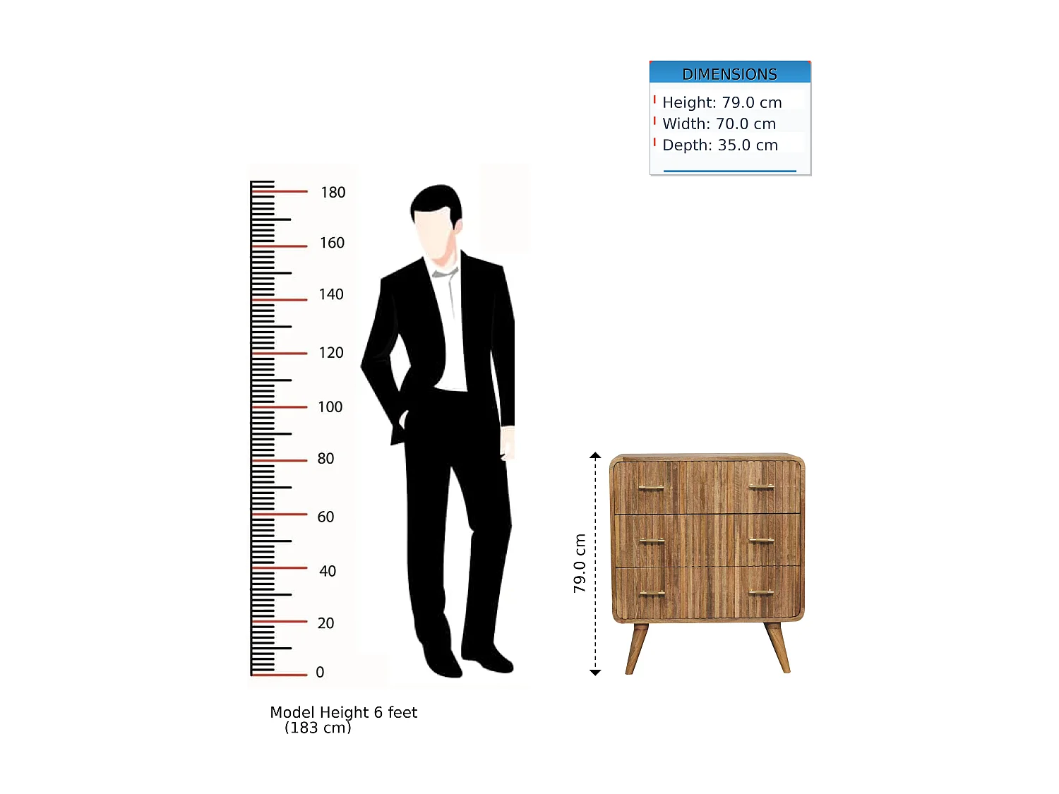 DRESSOIR T-bar met groeven en 3 lades