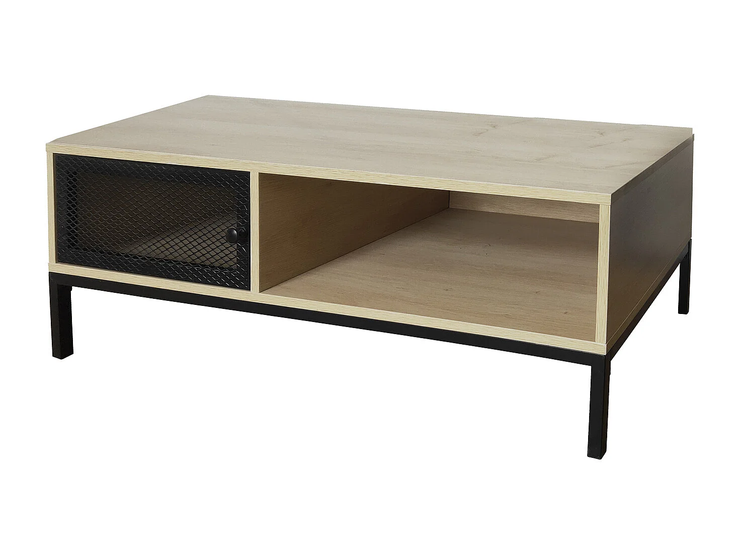 Table basse coloris naturel/noir - longueur 100 x profondeur 50 x hauteur 36 cm