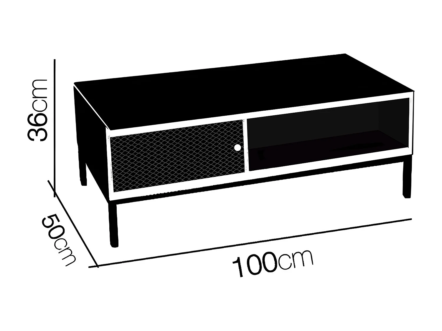 Table basse coloris naturel/noir - longueur 100 x profondeur 50 x hauteur 36 cm