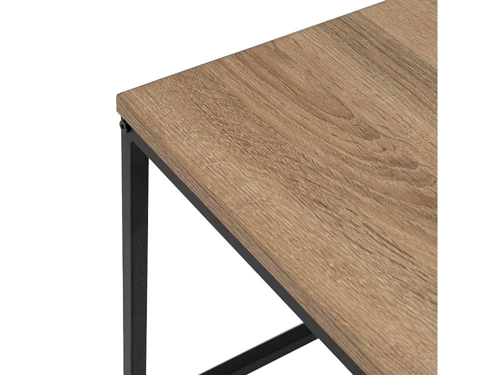 Table basse carrée en panneaux de particules coloris chêne avec base en métal noir - Longueur 70 x Profondeur 70 x Hauteur 40 cm