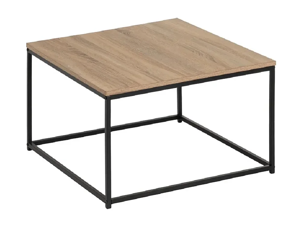 Table basse carrée en panneaux de particules coloris chêne avec base en métal noir - Longueur 70 x Profondeur 70 x Hauteur 40 cm