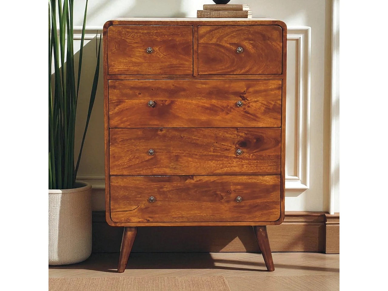 Artisan Furniture buet kommode i kastanjetræ, 5 skuffer, brun