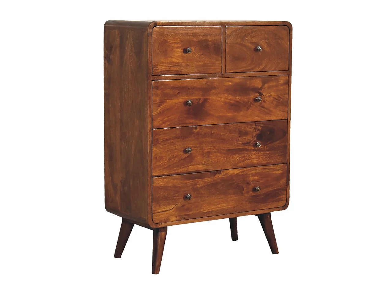 Artisan Furniture buet kommode i kastanjetræ, 5 skuffer, brun