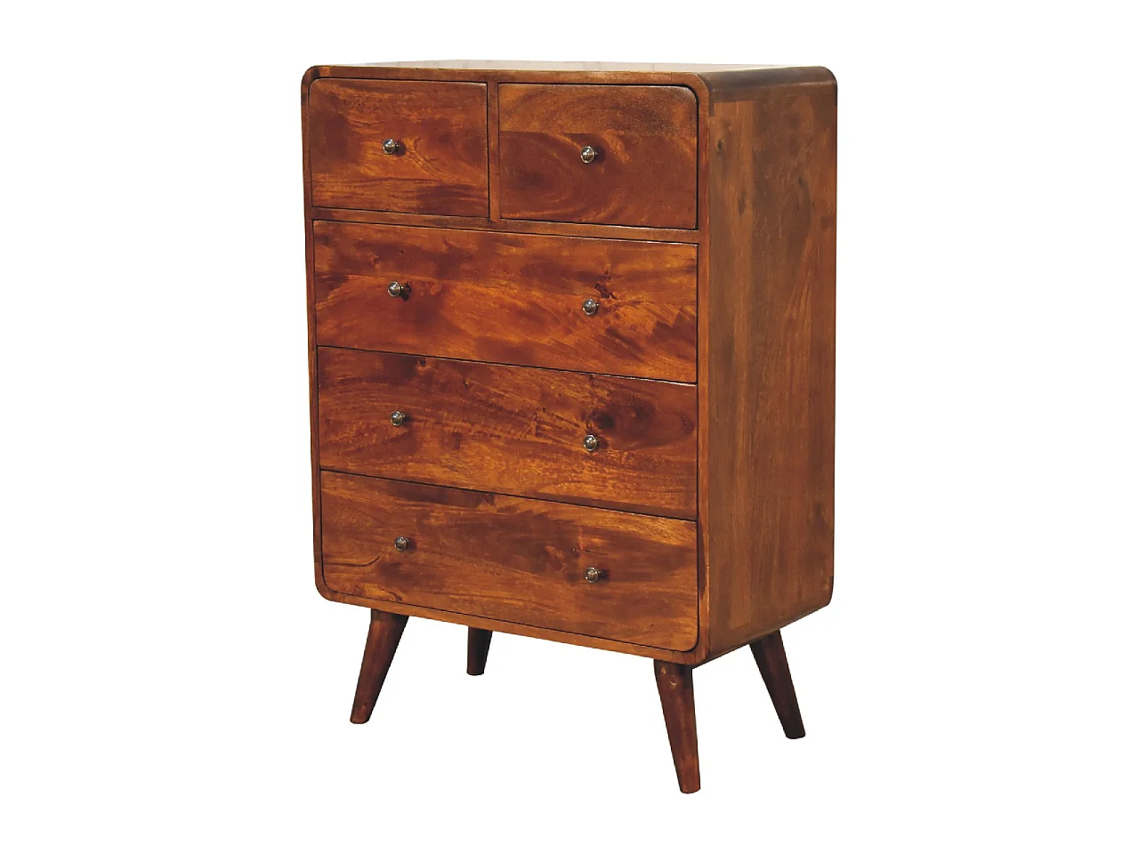 Artisan Furniture buet kommode i kastanjetræ, 5 skuffer, brun