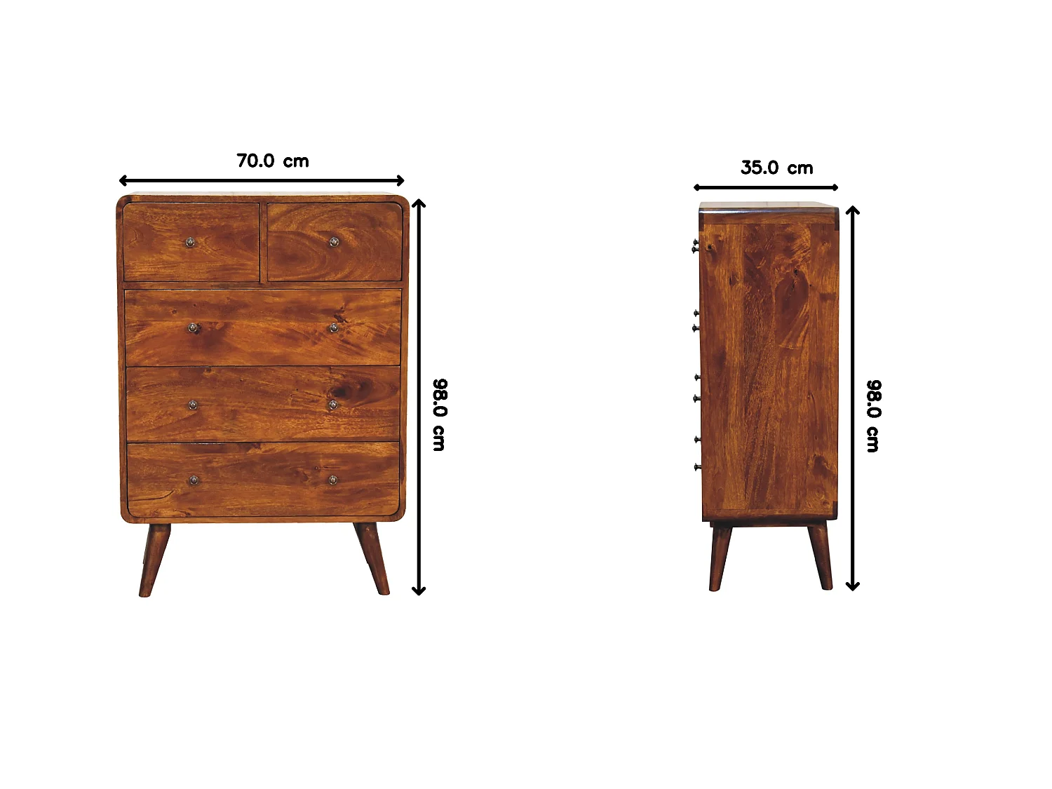 Artisan Furniture buet kommode i kastanjetræ, 5 skuffer, brun