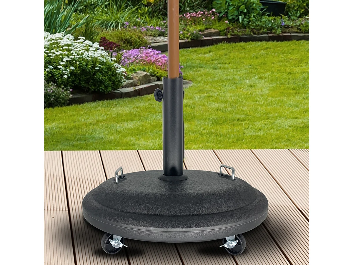 PIED DE PARASOL CIMENT NOIR AVEC ROUE 25 kg- DIAMETRE 50 cm