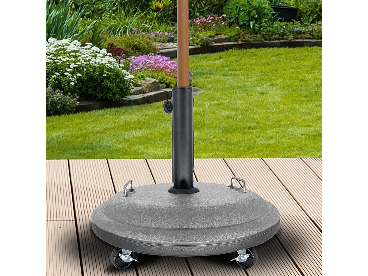 Pied de parasol avec roues, base de parasol en ciment coloris gris - Diamètre 50 cm