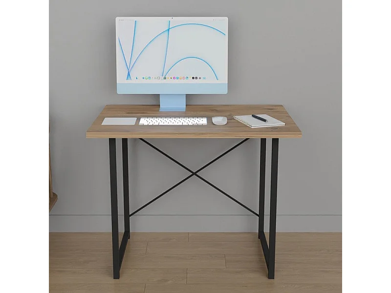 bureau ustando chêne mélaminé-métal noir 90x60x72 cm