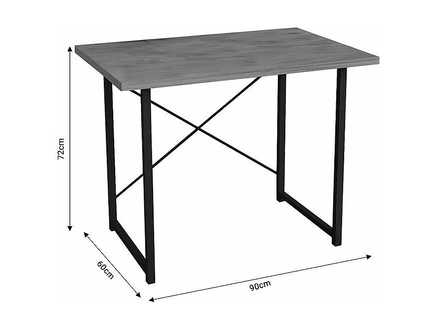 bureau ustando chêne mélaminé-métal noir 90x60x72 cm