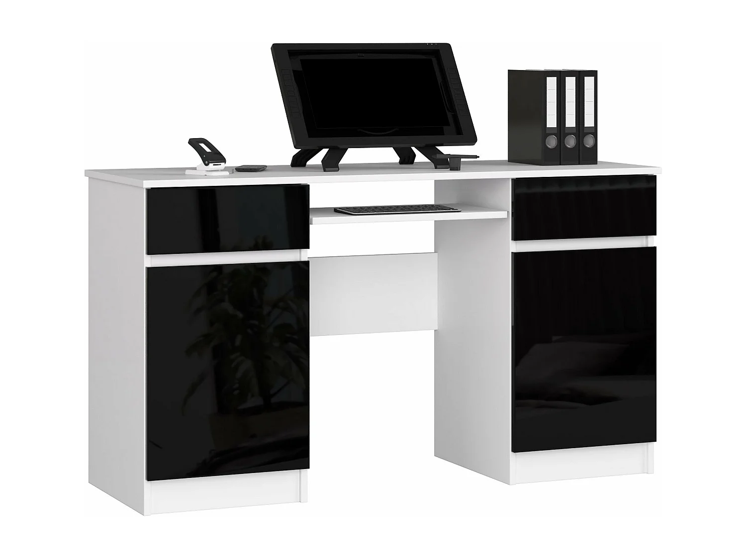 bureau lino chêne 2 portes 2 tiroirs  5 étagères 135x50x77 cm