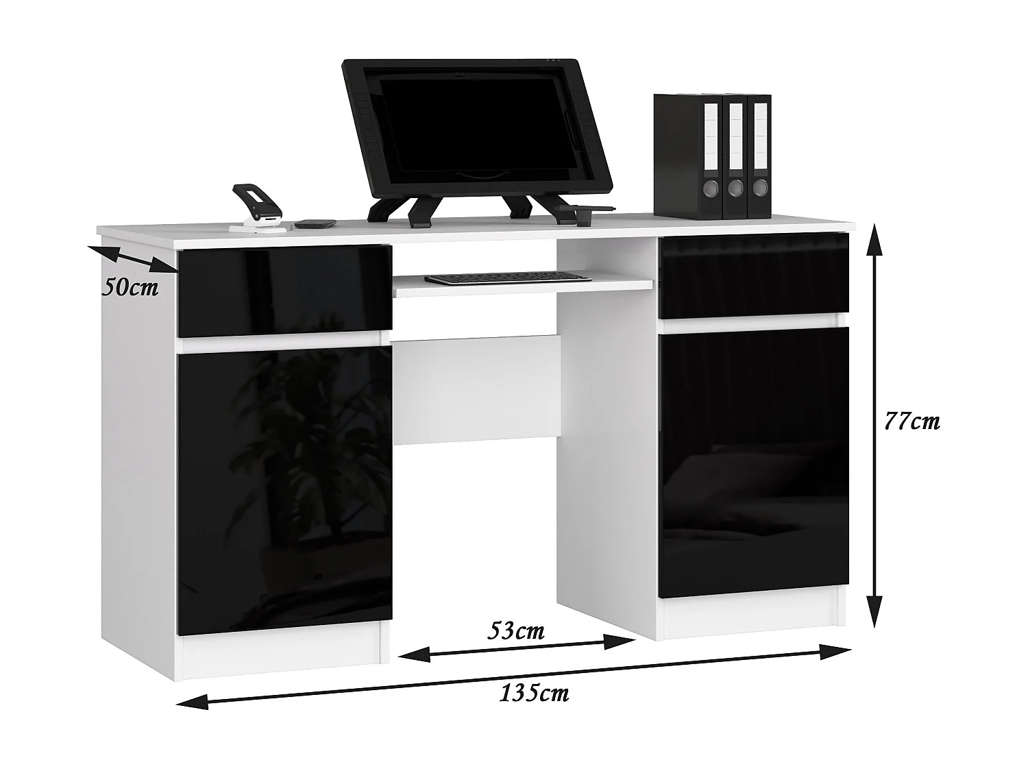 bureau lino chêne 2 portes 2 tiroirs  5 étagères 135x50x77 cm