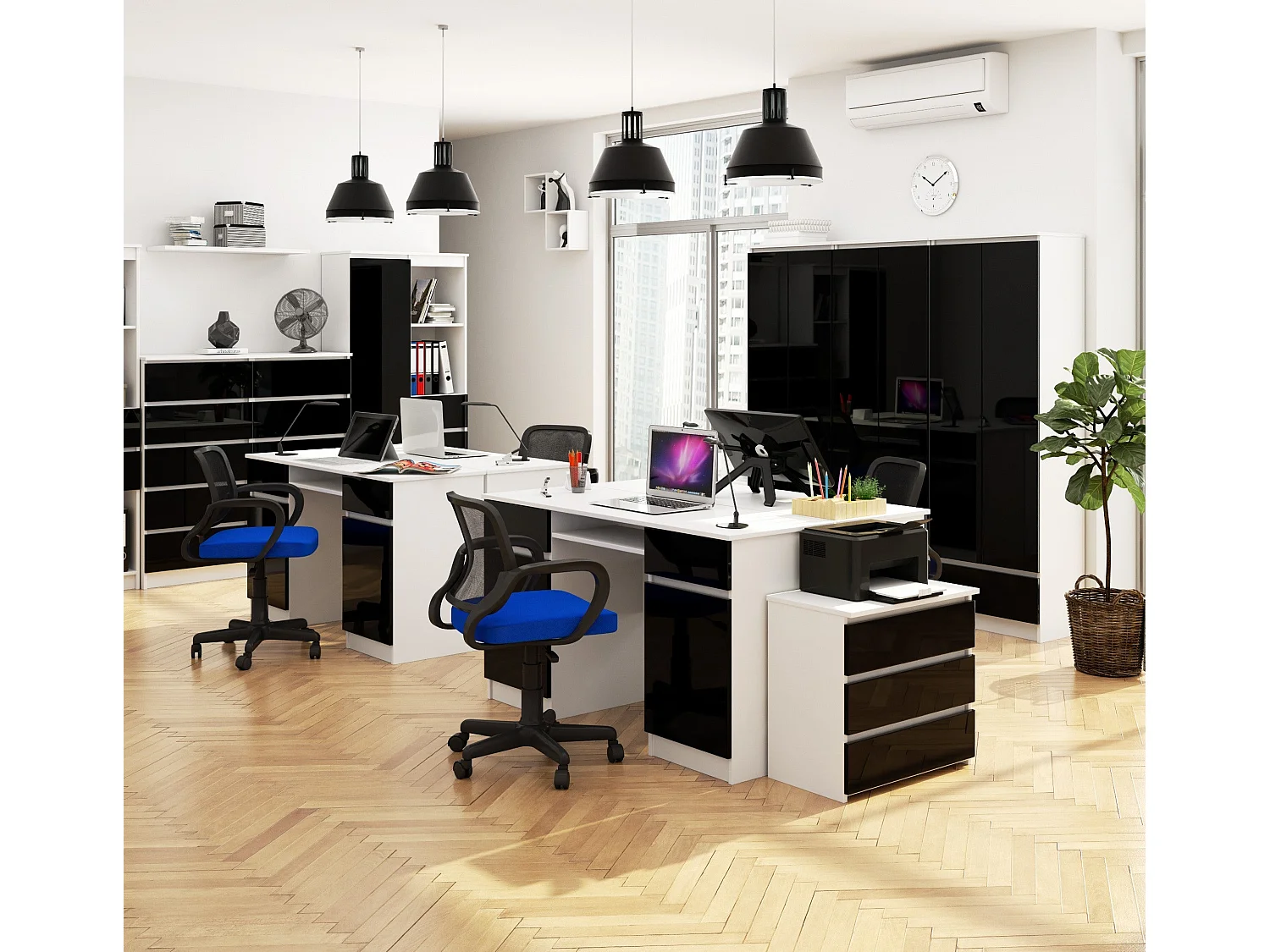 bureau lino chêne 2 portes 2 tiroirs  5 étagères 135x50x77 cm