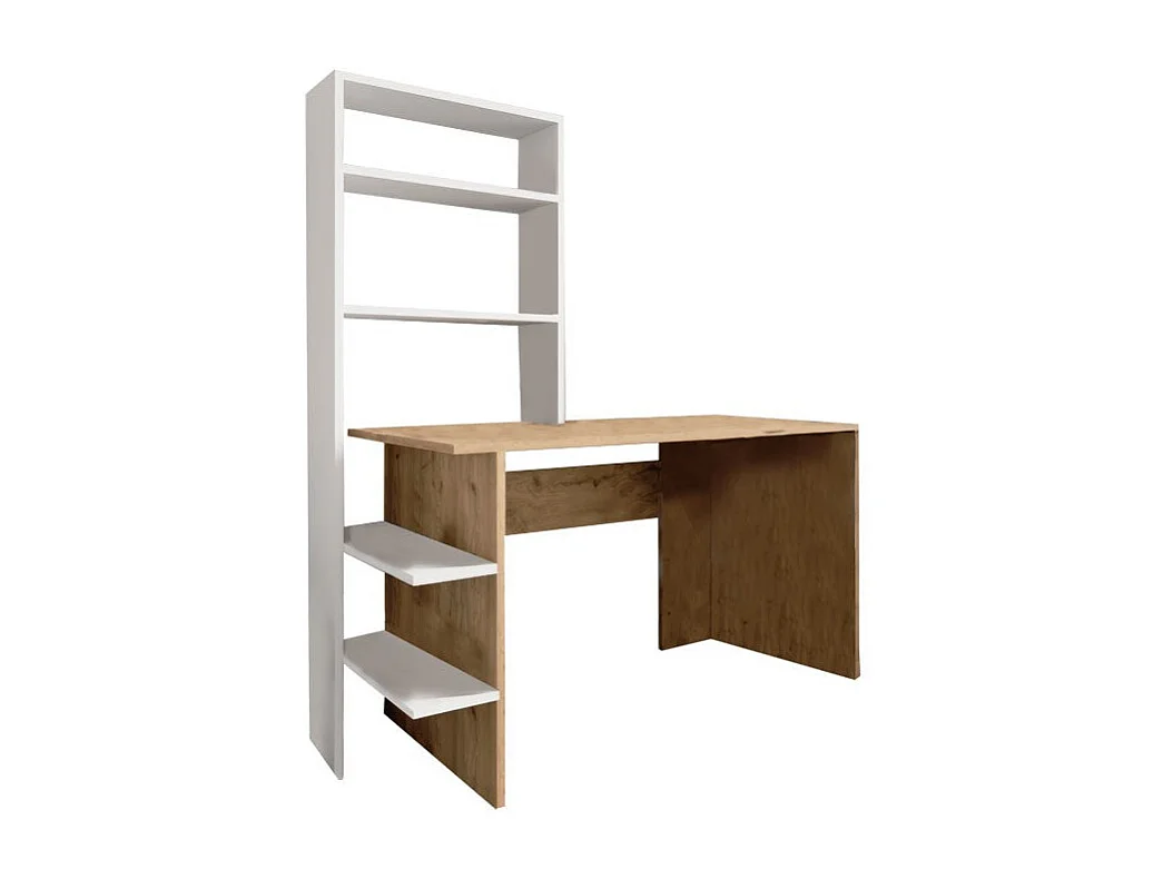 bureau bibliothèque dropio bois  mélaminé chêne-blanc 120x55x150 cm