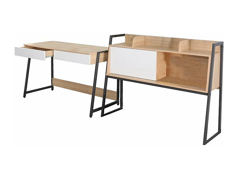 bureau  en teinte blanc bois  naturel et métal 124x54x171 cm