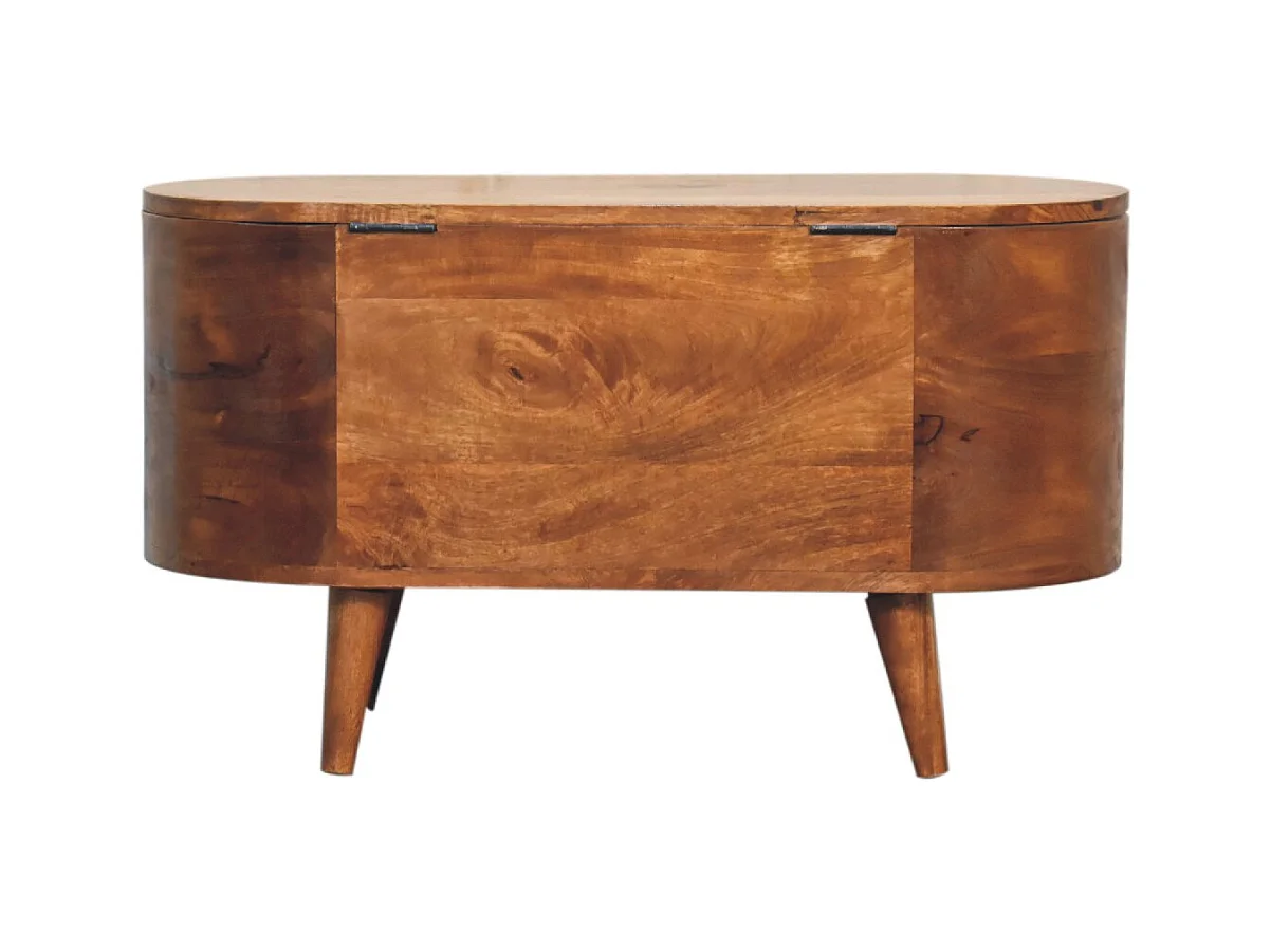 Skrzynia na koce z zaokrągloną pokrywą z orzecha