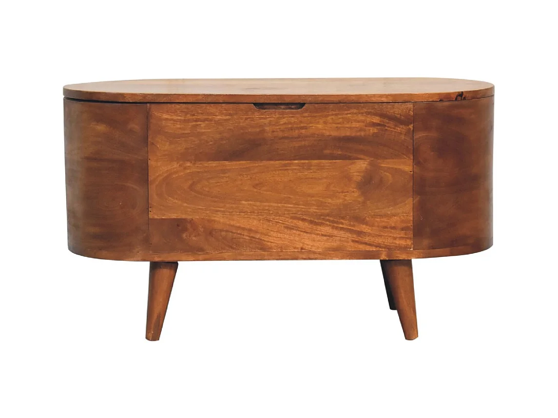 Skrzynia na koce z zaokrągloną pokrywą z orzecha