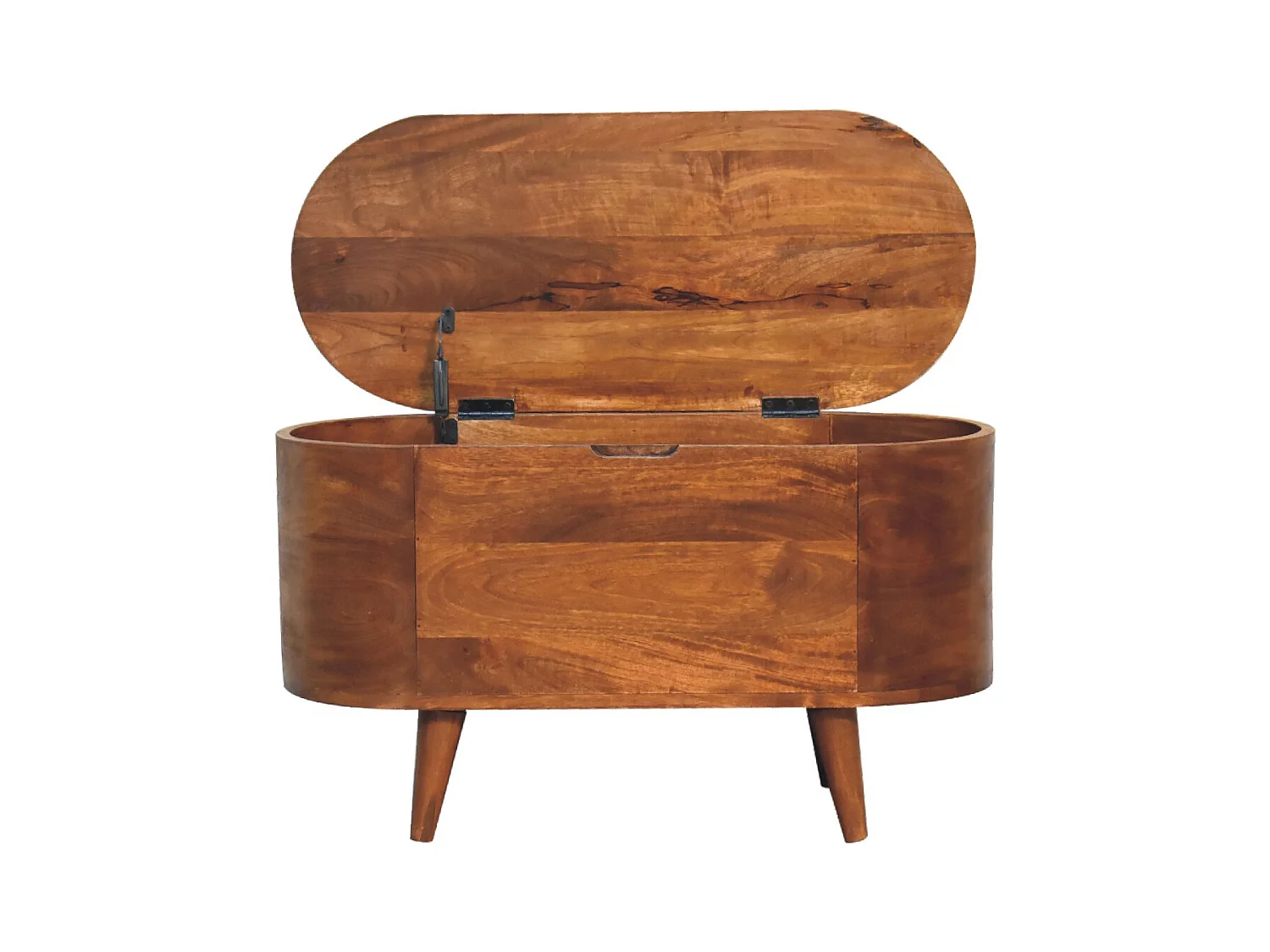Skrzynia na koce z zaokrągloną pokrywą z orzecha
