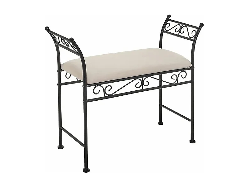 Banquette en métal coloris noir-beige - Longueur 74 x Profondeur 30 x Hauteur 63 cm