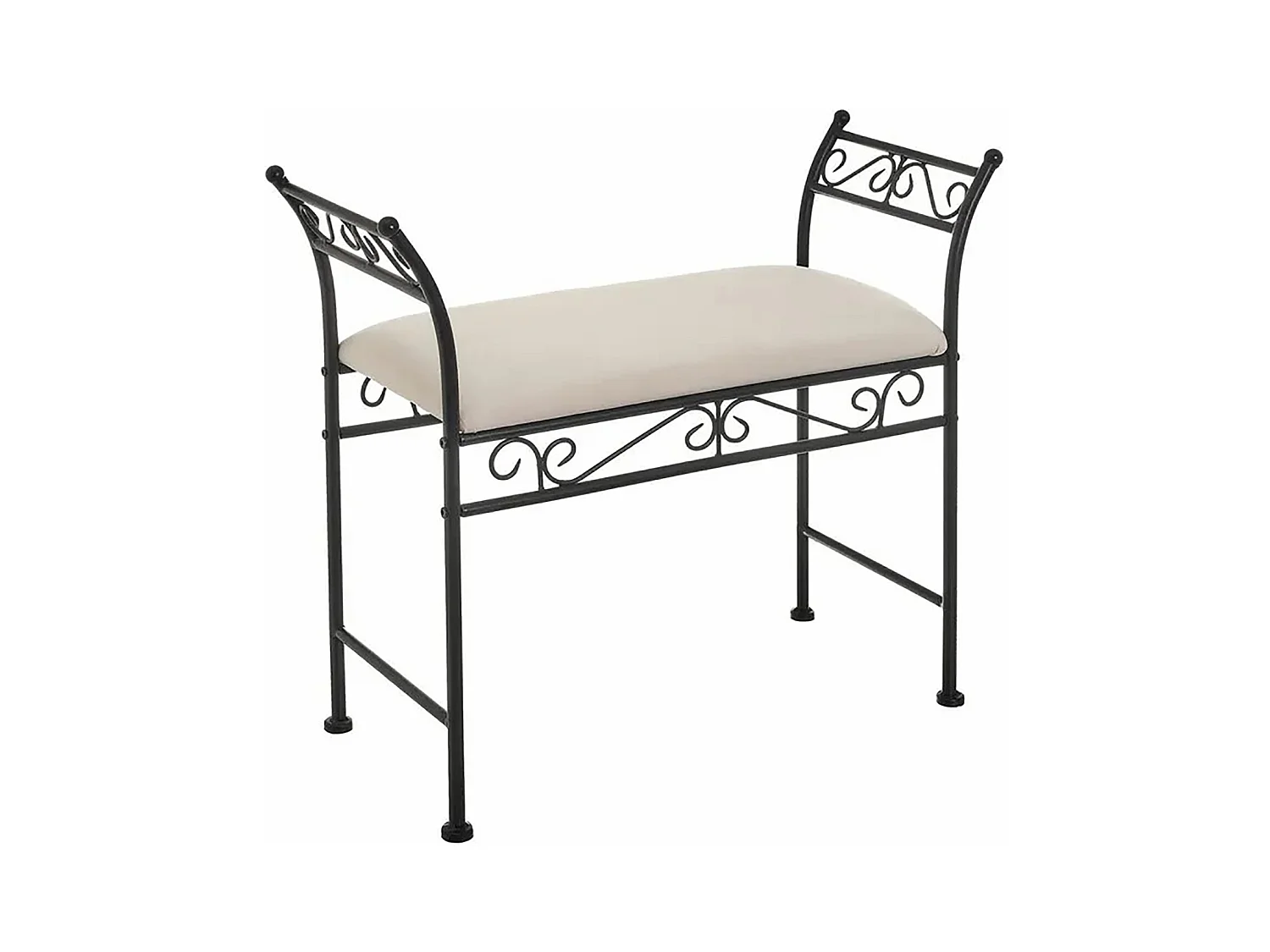 Banquette en métal coloris noir-beige - Longueur 74 x Profondeur 30 x Hauteur 63 cm