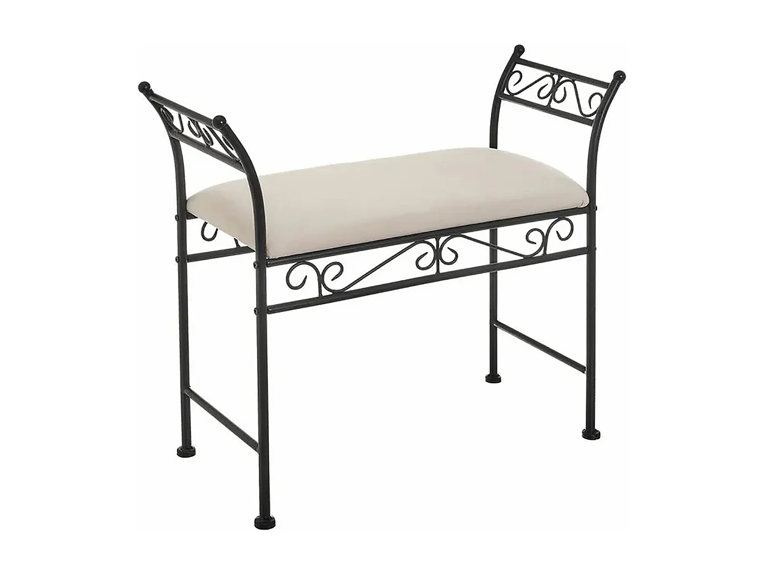 Banquette en métal coloris noir-beige - Longueur 74 x Profondeur 30 x Hauteur 63 cm