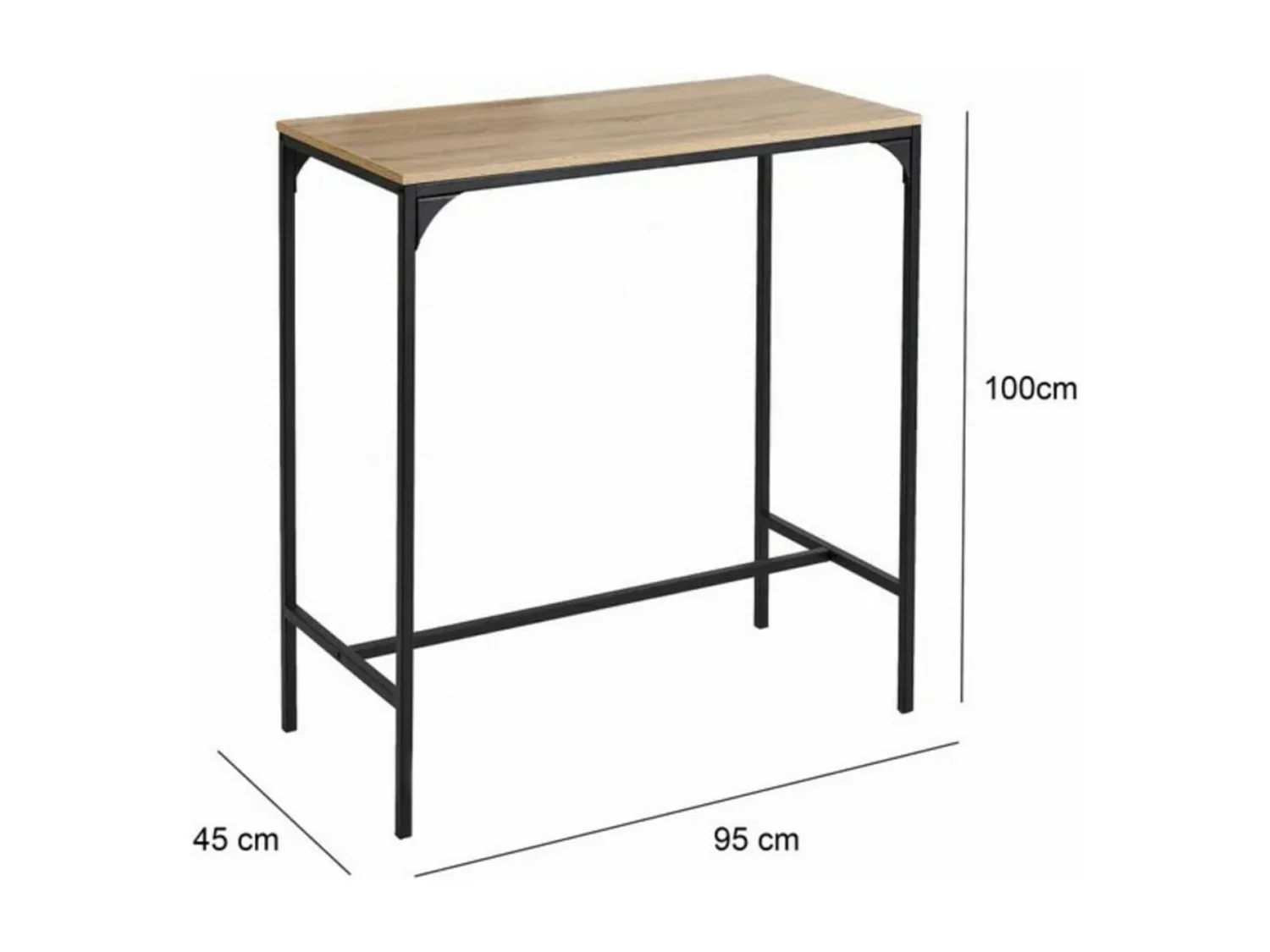 Table de console meuble d'entrée coloris natuel-noir - Longueur 95 x Profondeur 45 x Hauteur 100 cm